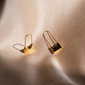 Gold Plated Safety Pin Hoops Earrin Good